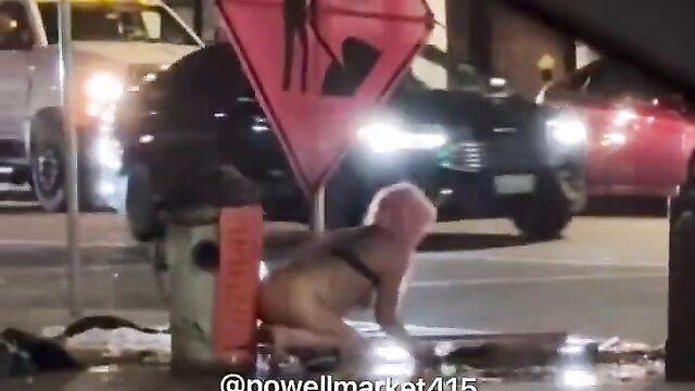 Naked Woman Caught Washing Her Pussy And Ass In Public By Fire Hydrant - 1 image