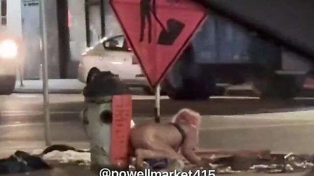Naked Woman Caught Washing Her Pussy And Ass In Public By Fire Hydrant - 3 image