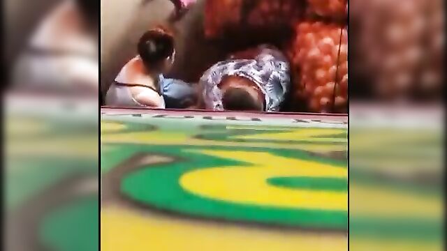 Three girls caught giving dude blowjob and breasts to suck in public - 1 image