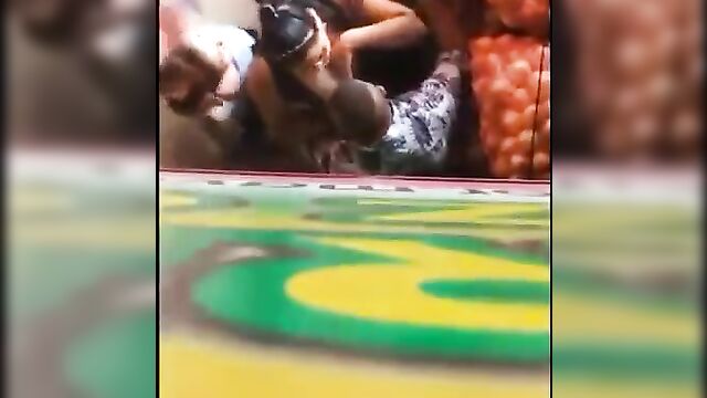 Three girls caught giving dude blowjob and breasts to suck in public