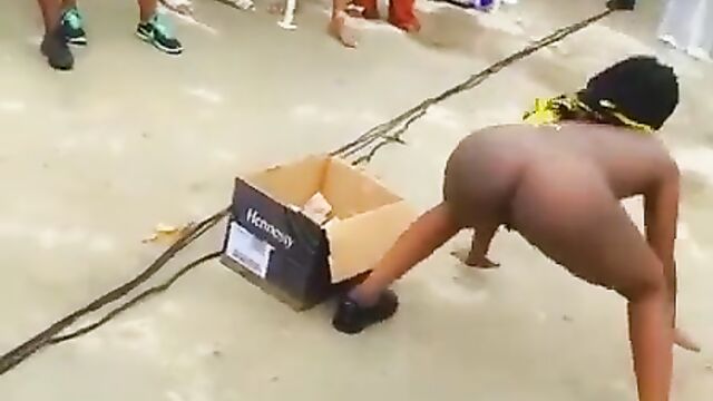 Pussy, Ass And Boobs Out In Public As Naked Stripper Goes Wild At A Party - 1 image