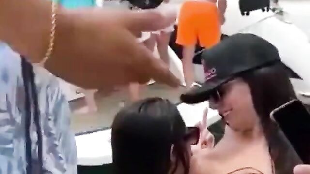 Sucking Breasts And Flashing Boobs In Public On A Speedboat - 3 image