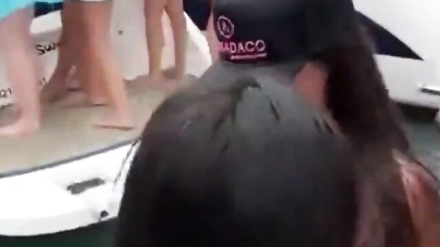 Sucking Breasts And Flashing Boobs In Public On A Speedboat - 4 image