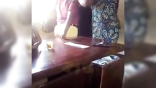 Two sluts playing with a man’s dick in a public office - 4 image