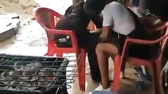 Lady masturbating her boyfriend in a public restaurant in front of a crowd! - 3 image