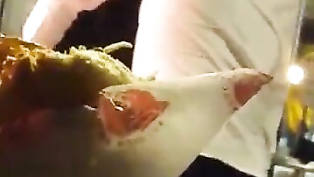 Guy fingering his girlfriend in a public restaurant - 3 image