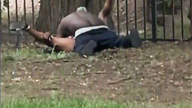Horny black couple caught having sex in public in broad daylight