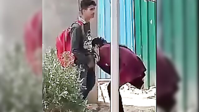 Horny student couple caught having sex outdoors in public - 1 image