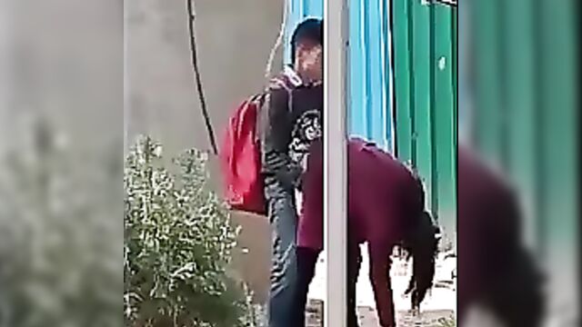 Horny student couple caught having sex outdoors in public - 2 image