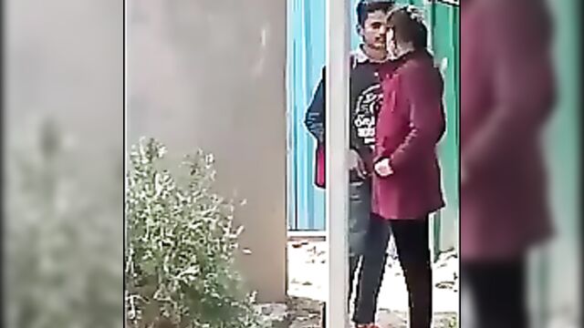 Horny student couple caught having sex outdoors in public - 3 image