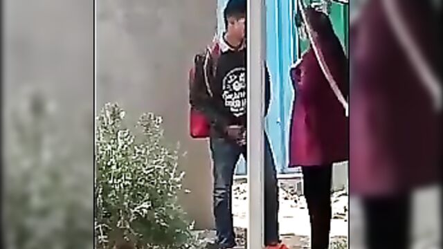 Horny student couple caught having sex outdoors in public - 4 image