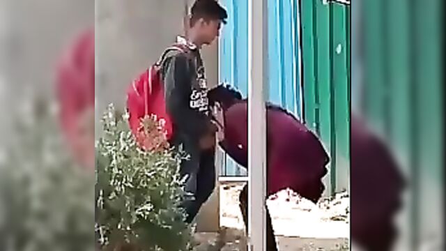 Horny student couple caught having sex outdoors in public