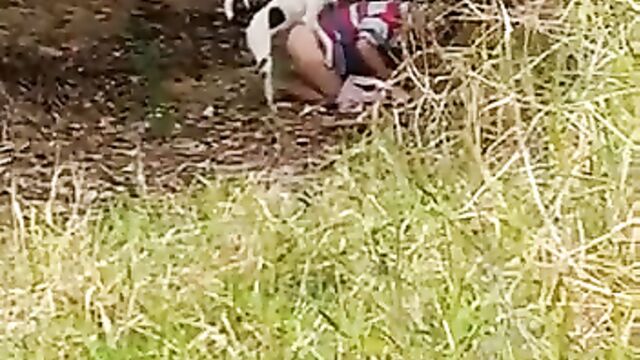 Woman doing bad things with her dog in the bush - 4 image