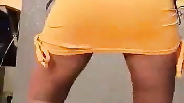 Pussy pops out in public in dance competition