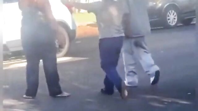 Big breasts everywhere as couple get caught fighting in public