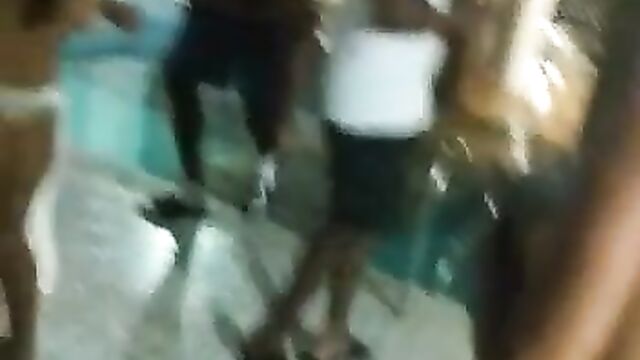 Naked chicks with big breasts & ass vibing at a wild pool party