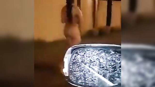 Nude girl with fine ass caught naked in public at night - 3 image