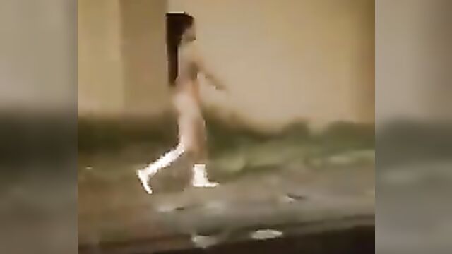 Nude girl with fine ass caught naked in public at night - 4 image