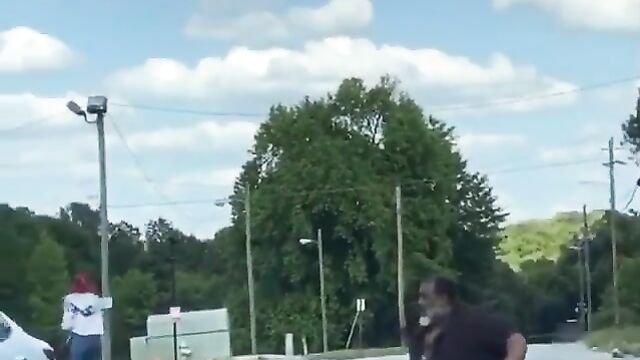 Crazy couple caught fighting & stripping themselves naked in public, exposing ass and pussy - 4 image