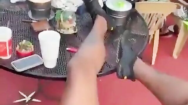 Crazy lady masturbating and giving boyfriend head in public restaurant - 1 image