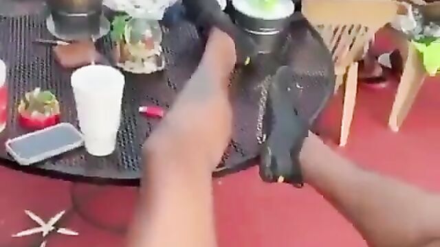 Crazy lady masturbating and giving boyfriend head in public restaurant