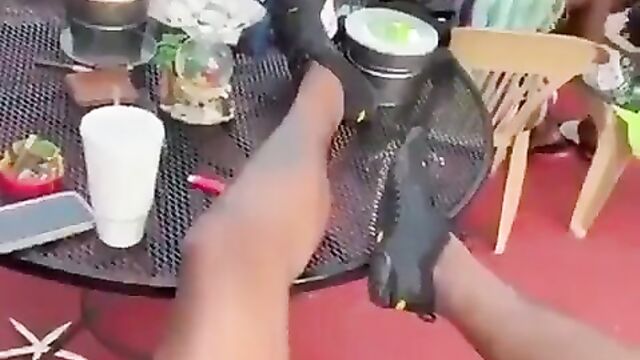 Crazy lady masturbating and giving boyfriend head in public restaurant - 4 image