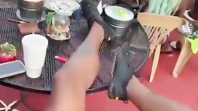 Crazy lady masturbating and giving boyfriend head in public restaurant - 5 image