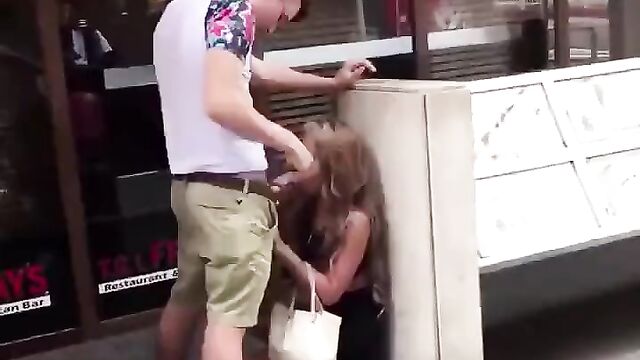 Crazy dude receiving head in public