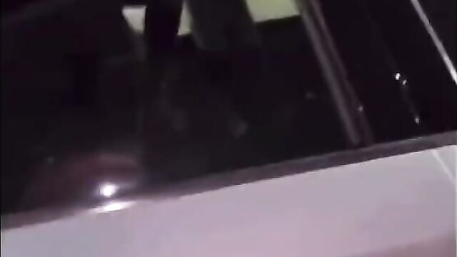 Couple having hot doggy style sex in a car in public