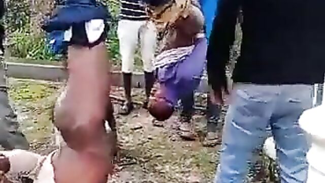 2 thieves stripped naked, hung upside down and beaten in public in South Africa