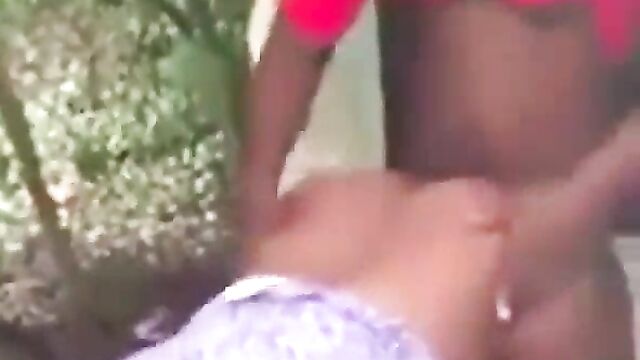 Crazy woman bonking outdoors while cooking