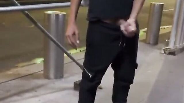 Crazy dude masturbates and pours his cum on sleeping homeless man in public! - 3 image