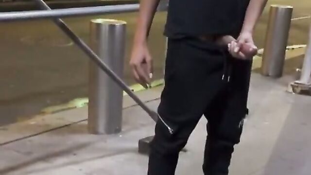 Crazy dude masturbates and pours his cum on sleeping homeless man in public! - 5 image