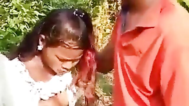 Couple caught cheating in the bush and stripped naked - 1 image