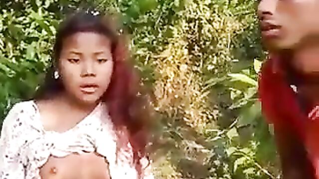 Couple caught cheating in the bush and stripped naked - 4 image