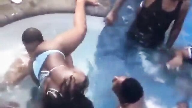 Licking pussy at a pool party