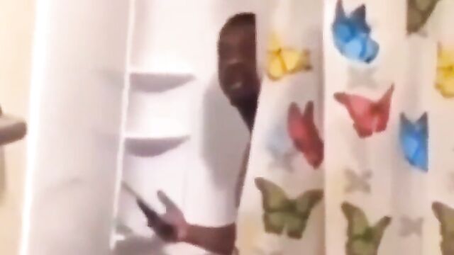 Wife flogs naked husband after she caught him cheating on phone in the bathroom