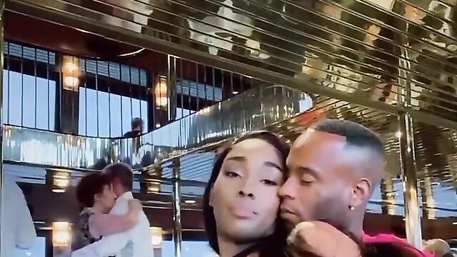 Boyfriend pressing girlfriend’s breasts in public in a hotel - 3 image