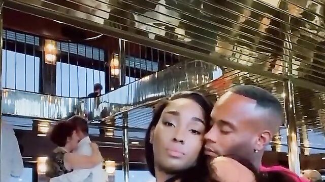 Boyfriend pressing girlfriend’s breasts in public in a hotel - 4 image