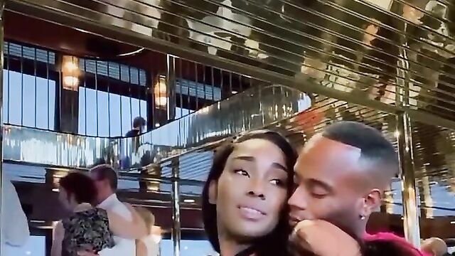 Boyfriend pressing girlfriend’s breasts in public in a hotel - 5 image