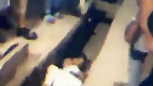 Boobs on display as girls fight and fall inside gutter