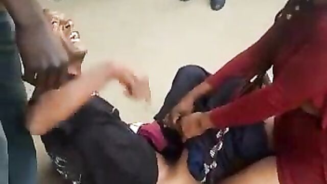 Chick caught trying to strip man naked in public