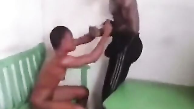 Naked whore fighting customer for not paying money after sex