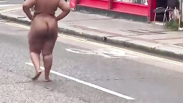 African American Big Booty Woman Strips Naked And Runs Mad In Public