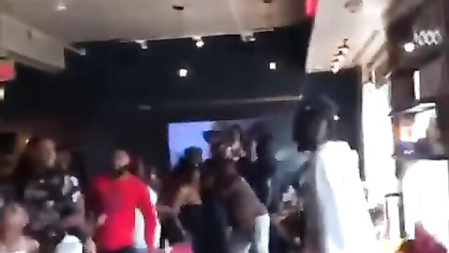 Big Booty Woman fighting in public, showing ass