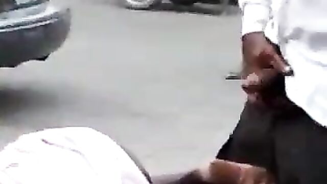 Mad man having doggy style sex with mad woman by the roadside in public