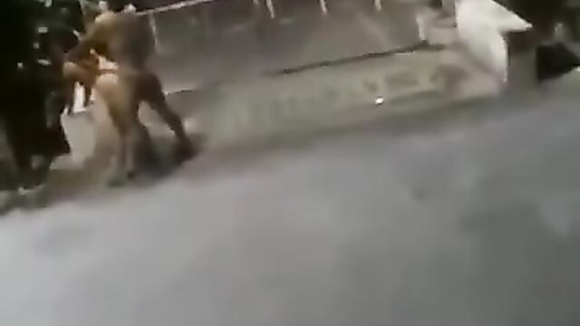 Crazy naked couple having sex outside in public - 4 image