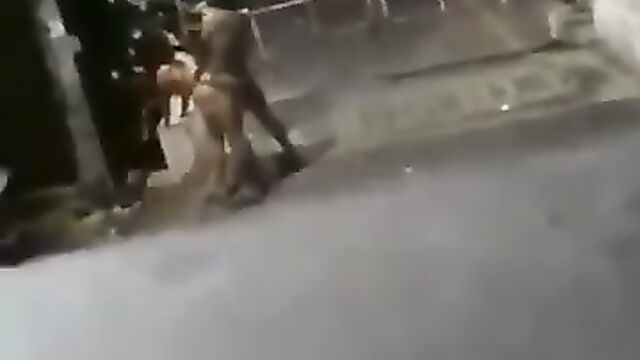 Crazy naked couple having sex outside in public - 5 image