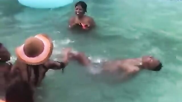 Naked girls wilding, showing breasts at a public pool party – Part 1 - 3 image