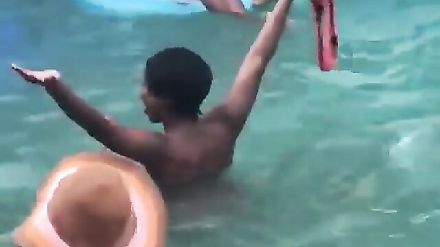 Naked girls wilding, showing breasts at a public pool party – Part 1 - 4 image